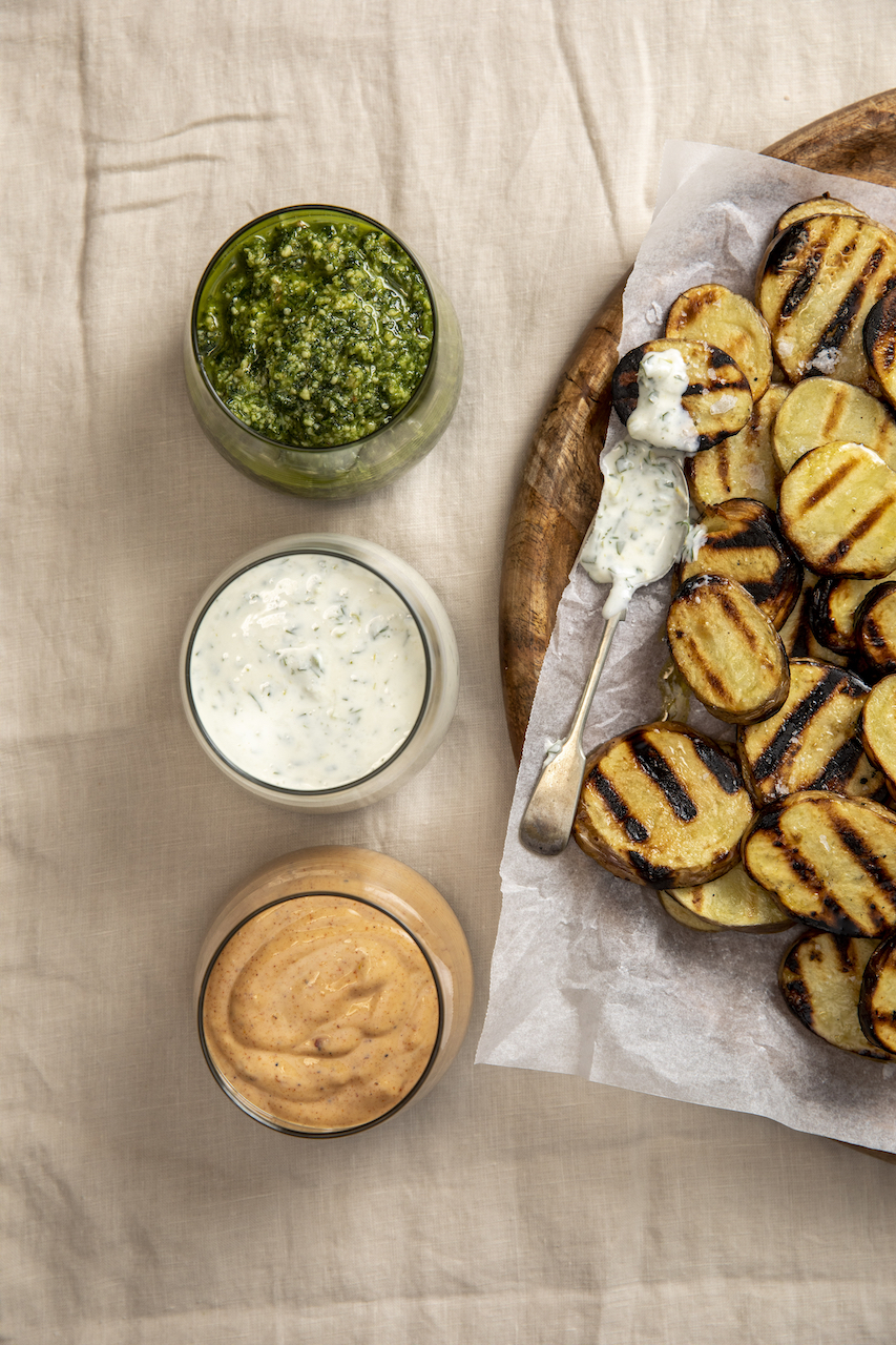 Sliced potato cooked on BBQ